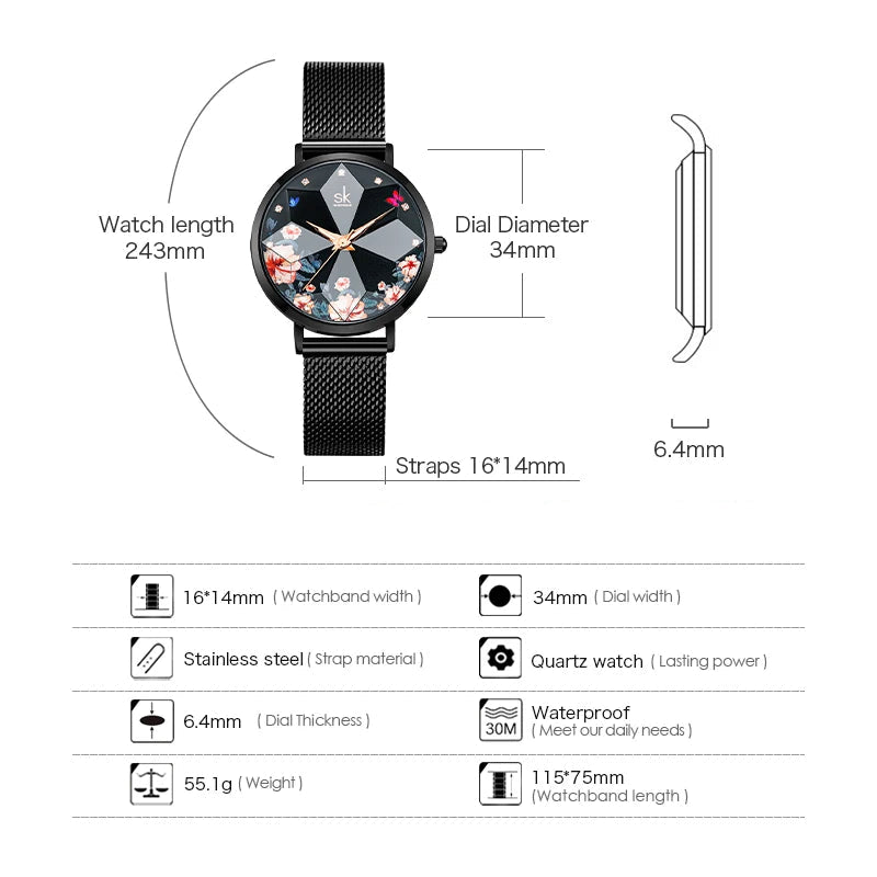 Reloj para Mujer con Corte de Flores SHENGKE - K0157