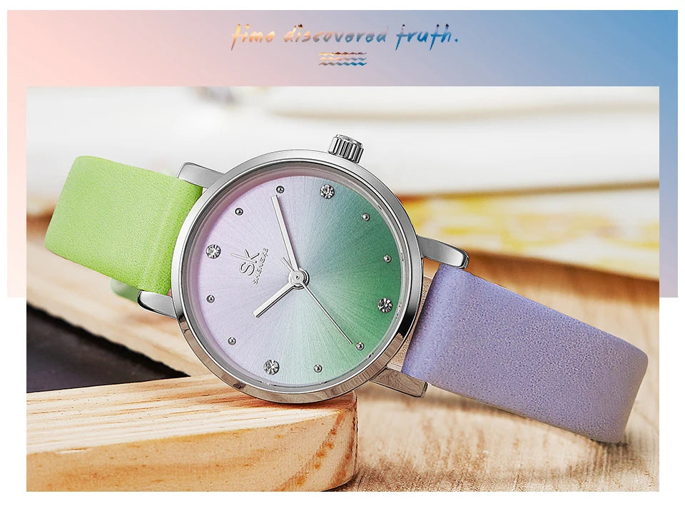Reloj Elegante de Cuero Colorido SHENGKE - K8029
