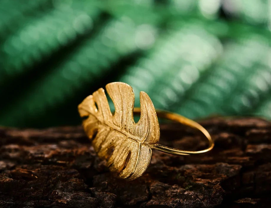 Anillo Ajustable Hojas de Monstera - Oro 18K y Plata de ley 925